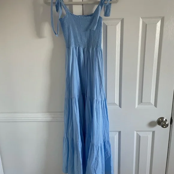 Xirena Loraine Smocked Tiered Cotton Midi Dress Blue Cottage Prairie Summer - Picture 4 of 8